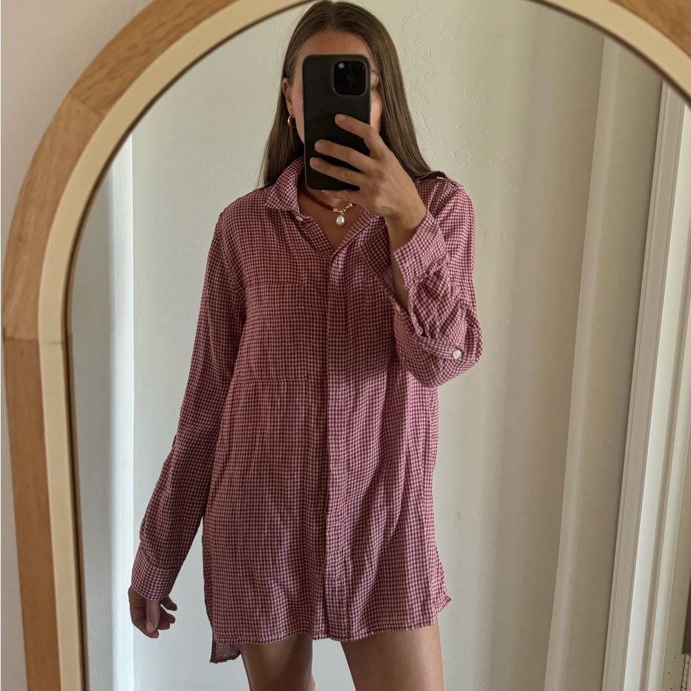 Red Plaid Button-Up Shirt